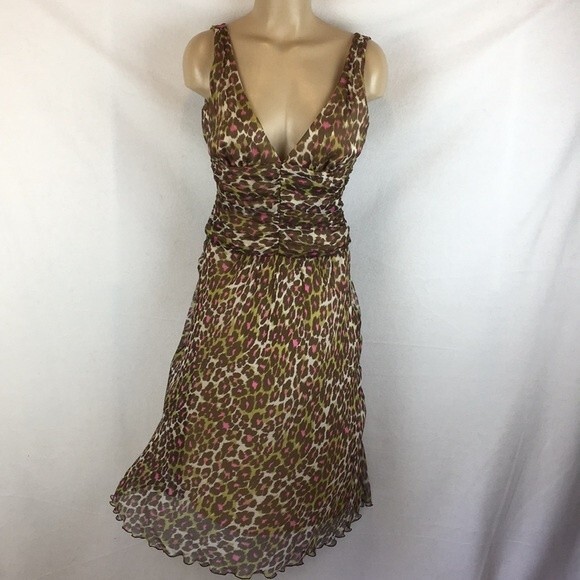 Trina Turk 100% Silk Brown Animal Print Sleeveless Dress 6 NEW - Picture 2 of 11